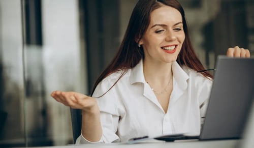 Lawyer in a virtual meeting in front of her computer. Bigle Legal article on legal operation