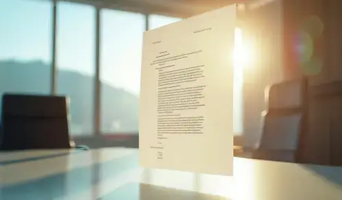 Printed contract floating on a table in an illuminated glass office. Bigle article on CLM.