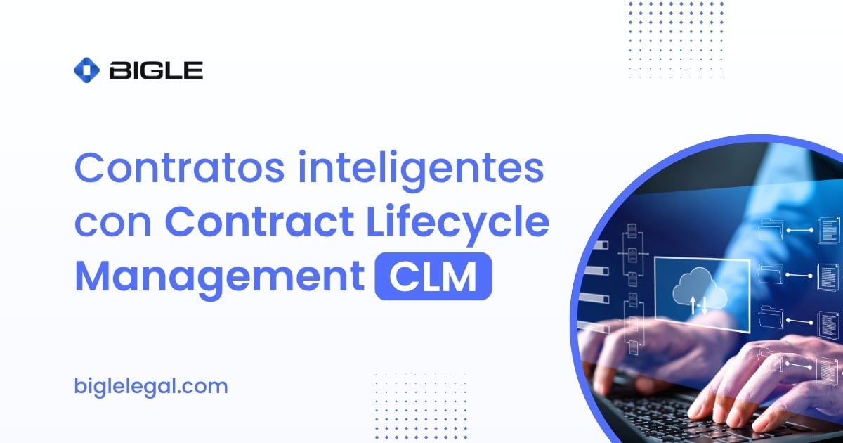 Banner con el título: Contratos inteligentes con Contract Lifecycle Management (CLM). Y una imagen de una persona usando IA en un ordenador
