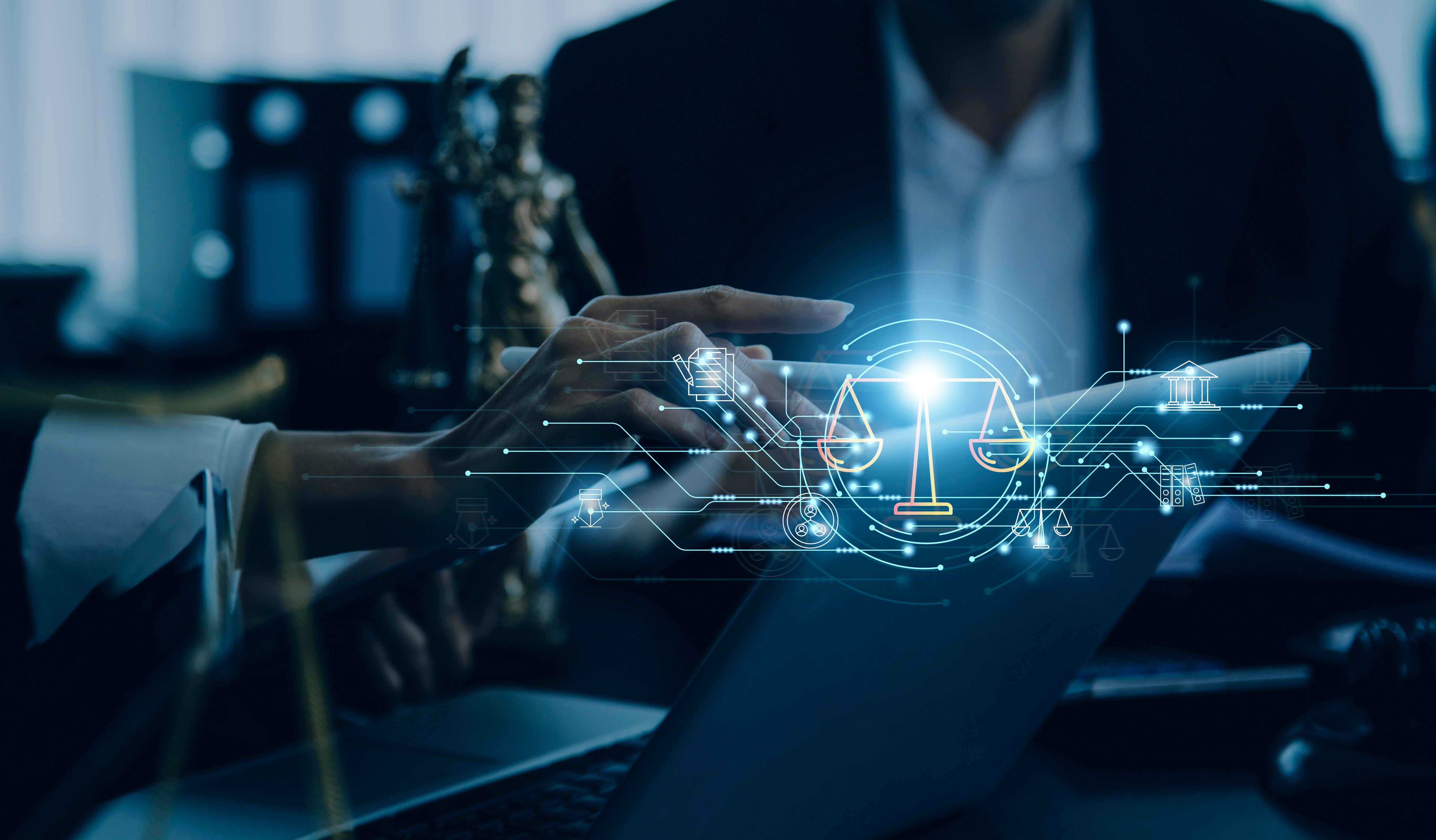 General Counsel using AI tools on a laptop to manage legal work