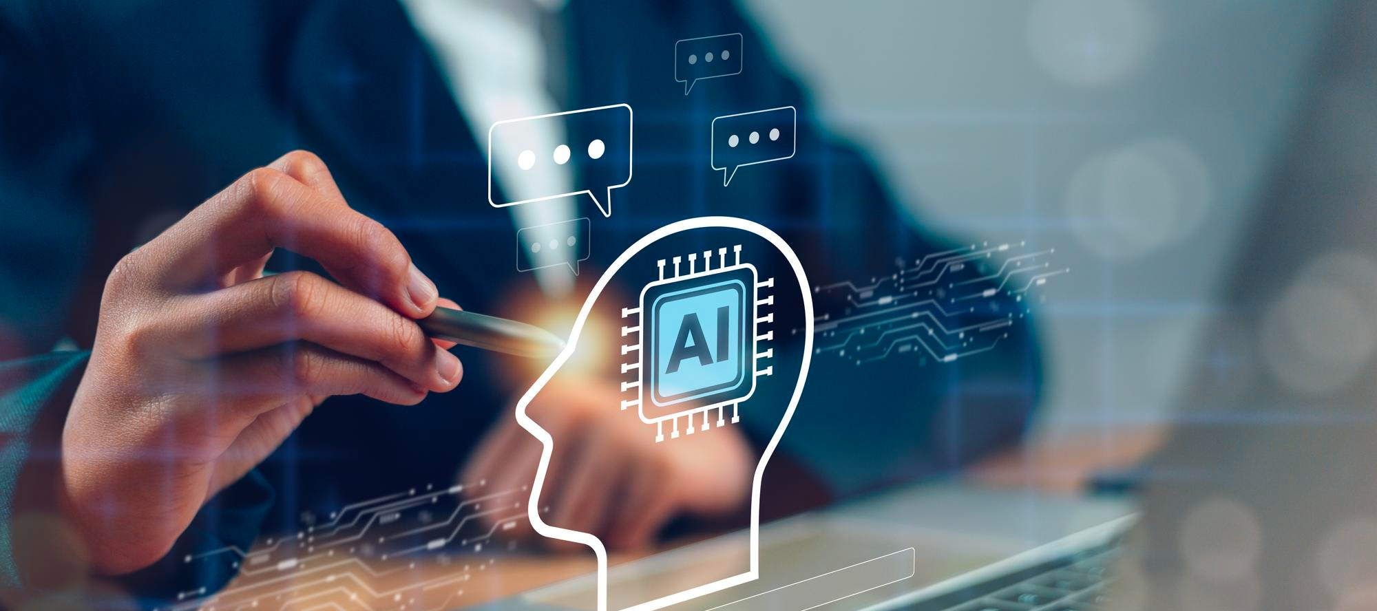 Imagen de persona usando inteligencia artificial en un holograma